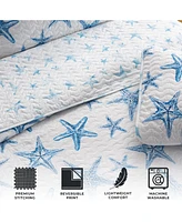 Linery & Co. Blue Starfish Microfiber Quilt Set With Shams