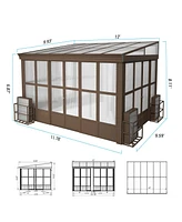Mondawe 10x12FT Wall Mounted Solarium with Sloping Polycarbonate Roof