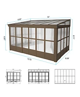 Mondawe 10x14FT Wall Mounted Solarium with Sloping Polycarbonate Roof