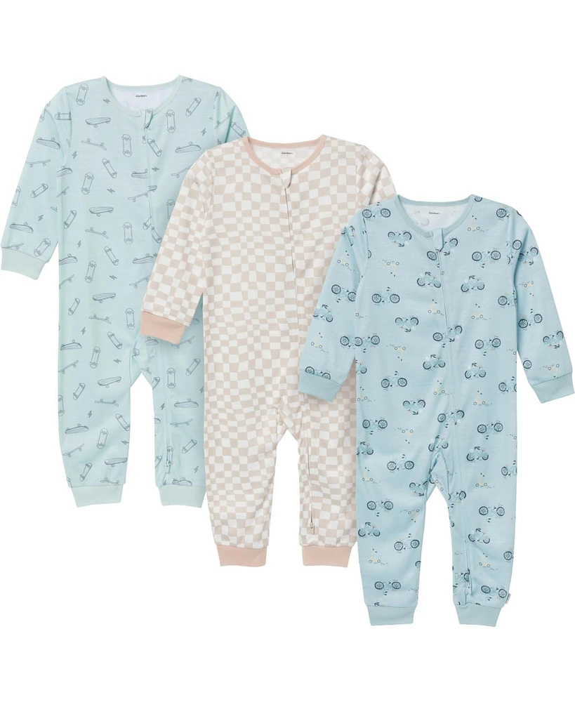 Gerber Toddler Boys Footless Pajamas with Reverse Zipper, 3-Pack