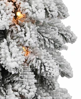 Puleo 6FT Pre-Lit Flocked Alpine Pencil Artificial Christmas Tree