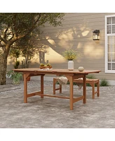 LuxenHome Natural Solid Wood 60"-78" Extending Rounded Rectangle Outdoor Dining Table