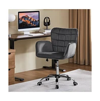 Yaheetech Modern Mid-back Velvet Desk Chair with Padded Armrests