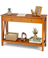 Console Table with Drawer Storage Shelf for Entryway Hallway-Cherry