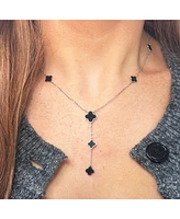 The Lovery Onyx Clover Station Lariat Necklace 14K White Gold