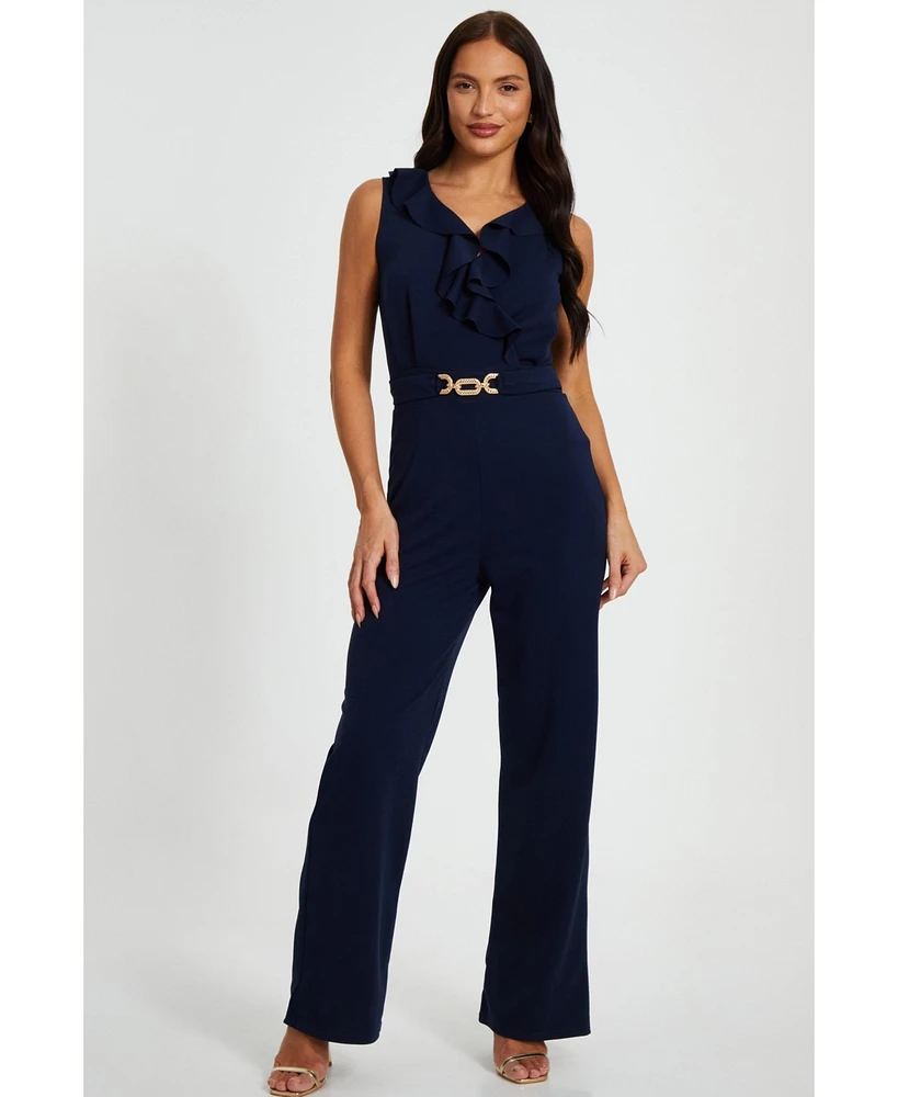 Quiz Women's Scuba Crepe Buckle Frill Detail Jumpsuit