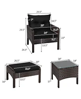Gymax 5PCS Patio Set Sectional Rattan Wicker Furniture Set w/ Cushion