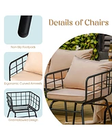 Gymax 4 Piece Steel Structure Outdoor Furniture Set Patio Conversation Set w/ Cushions