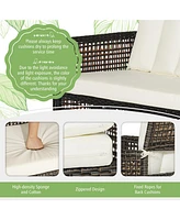 Gymax Piece Patio Pe Wicker Conversation Furniture Set w/ Acacia Wood Tabletop & Cushions