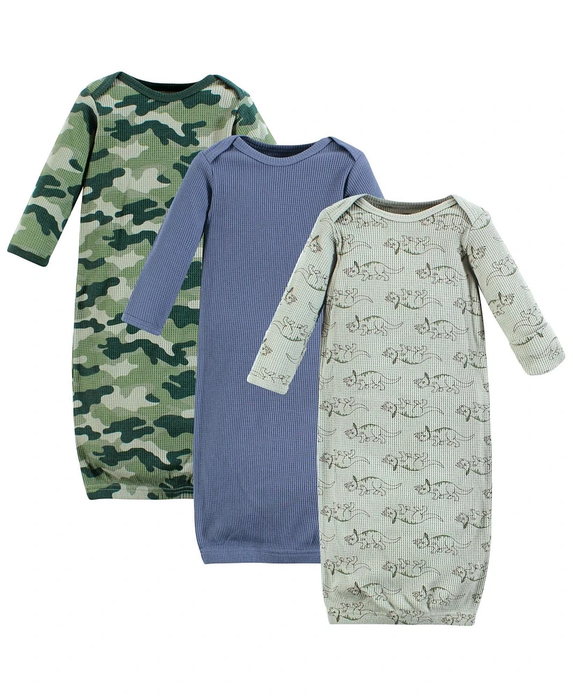 Hudson Baby Boys Thermal Gown 3pk, Sage Dinosaur