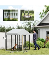 PawHut 5.9' x 4' x 6' Outdoor Dog Kennel with Rotating & Adjustable Bowls