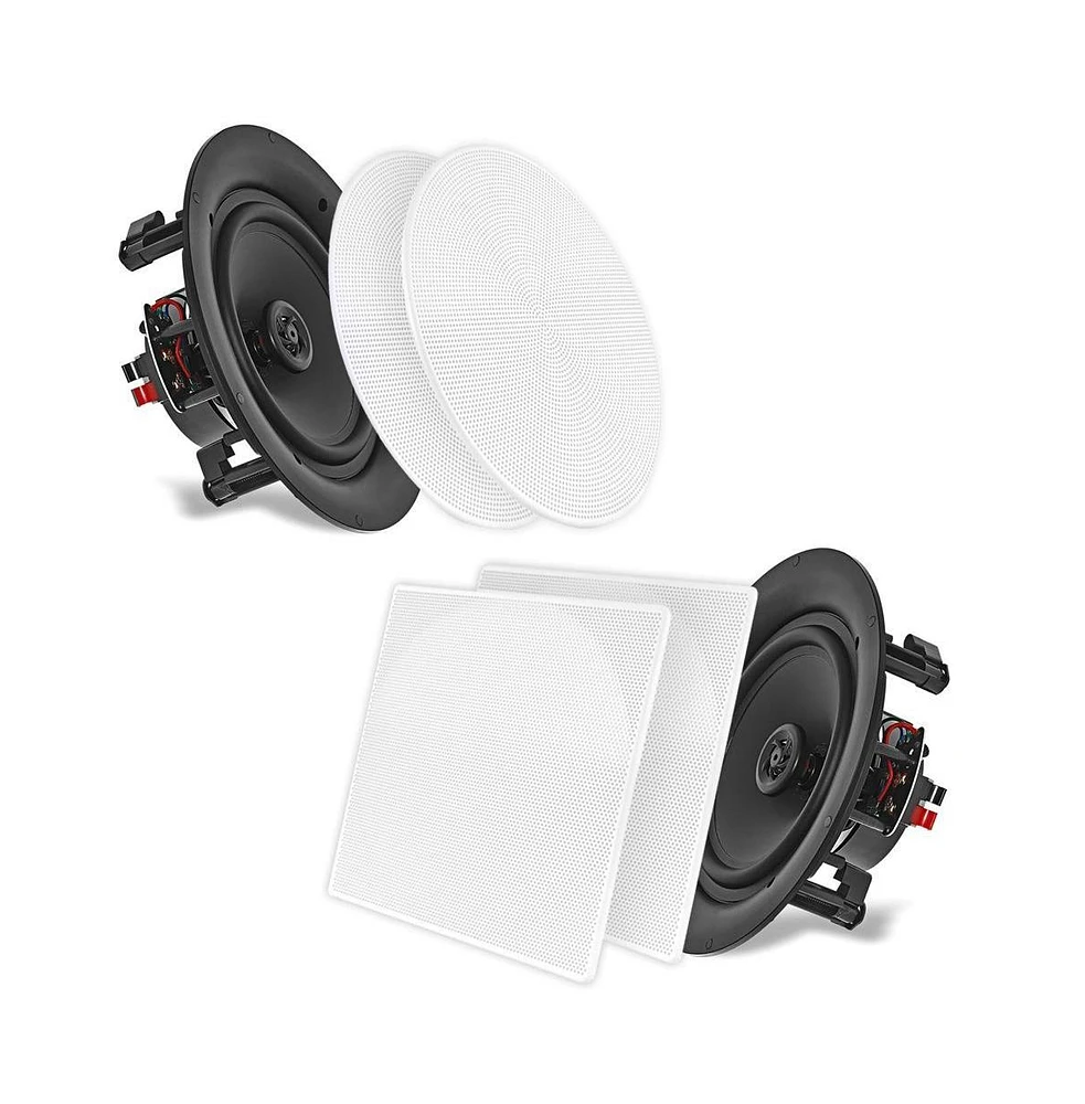 Pyle PDIC86 8" In-Wall/In-Ceiling 2-Way Stereo Speakers - Flush Mount, 250W, White, Pair