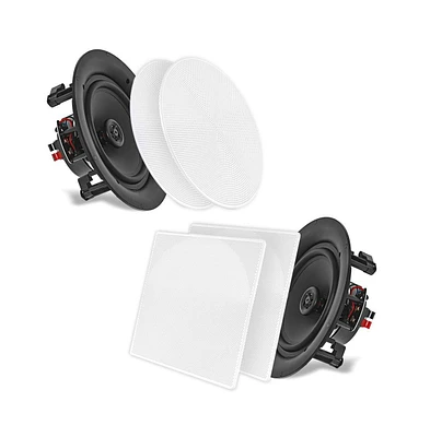 Pyle PDIC86 8" In-Wall/In-Ceiling 2-Way Stereo Speakers - Flush Mount, 250W, White, Pair