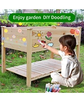 Raised Garden Bed Planter Box with Legs & Storage Shelf Wooden Elevated Vegetable Growing Bed for Flower/Herb/Backyard/Patio/Balcony 48.5x30x24.4in(co