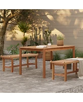 LuxenHome Natural Solid Wood 6-Person 59-Inch Long Rectangle Outdoor Dining Table