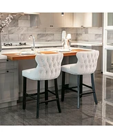 Velvet Upholstered Bar Stools with Button Tufted Wingback, Counter Height Chairs, Set of 2-The Pop Home