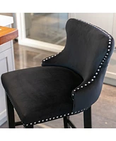 Velvet Upholstered Bar Stools with Button Tufted Wingback, Counter Height Chairs, Set of 2-The Pop Home