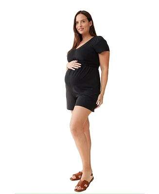 Ingrid + Isabel Maternity Knit Romper Jumpsuit Coastal Gray L