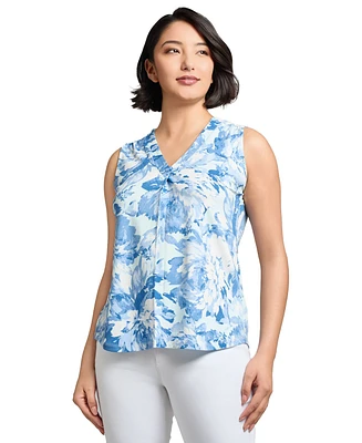 Jones New York Women's Moss Crepe Pleat-Front Top