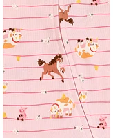 John Deere Baby Girls Animals Ribbed Zip Up Sleep N' Play Coverall