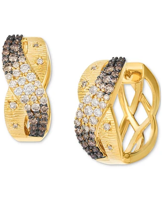Le Vian Chocolate Ombre Diamond Crossover Chunky Huggie Hoop Earrings (1 ct. t.w.) in 14k Gold, 0.71"