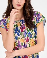 Tahari Asl Women's Floral-Print Plisse Blouse