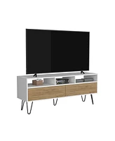 Salunga Tv Stand, 2 Doors, 3 Shelves, 5 Legs, White/Natural Oak