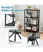 4-Tier Foldable Storage Shelf Collapsible Storage Rack with Lockable Wheels