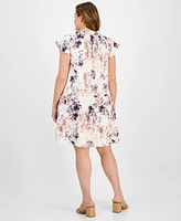 Robbie Bee Plus Floral-Print Tie-Neck Shift Dress