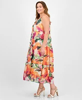 Robbie Bee Plus Printed Sleeveless Tiered Midi Dress