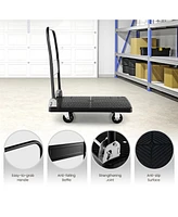 Folding Push Cart Dolly, Moving Platform Hand Truck w/ 360° Swivel Wheels, Spacious & Non-Slip Loading Area, Rolling Flatbed Cart for Loading & S
