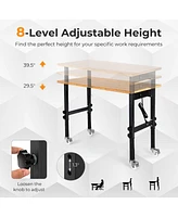 48 inch x 24 inch Adjustable Height Mobile Workbench with Caster-Natural