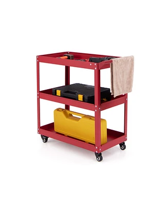 3-Tier Rolling Tool Cart with Spacious Shelves, 4 Universal Wheels and 2 Brakes