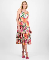 Robbie Bee Petite Printed Sleeveless Tiered Midi Dress