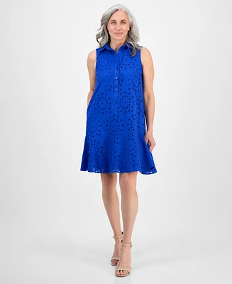 Robbie Bee Petite Ruffled-Hem Sleeveless Eyelet Dress