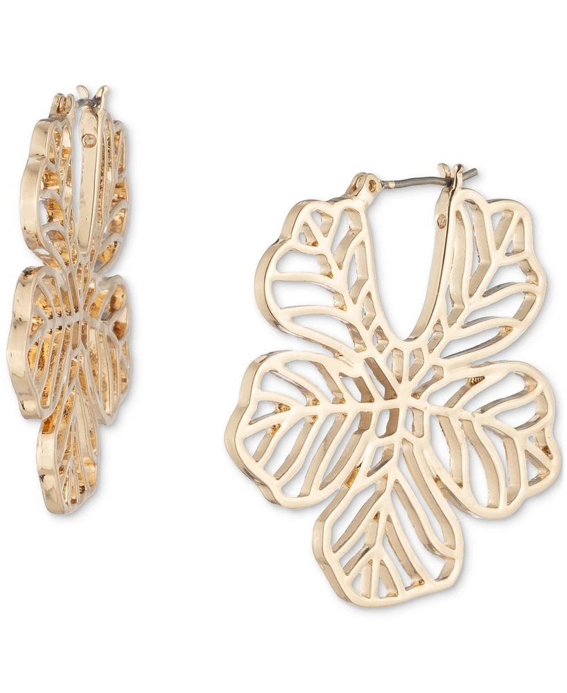 Marchesa Gold-Tone Medium Openwork Flower Hoop Earrings, 1.5"