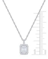Diamond Emerald Shaped Halo Cluster 18" Pendant Necklace (1/3 ct. t.w.) in 14k White Gold