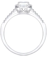 Diamond Emerald Shaped Halo Cluster Engagement Ring (3/8 ct. t.w.) 14k White Gold