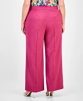 Tahari Asl Plus Front-Zip Wide-Leg Pants