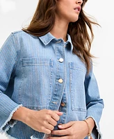 Liverpool Los Angeles Women's Striped Denim Cropped Shacket
