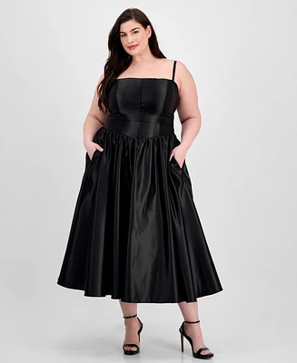 B Darlin Plus Satin Square-Neck Midi Dress