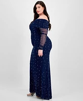 B Darlin Trendy Plus Off-The-Shoulder Pearl Gown