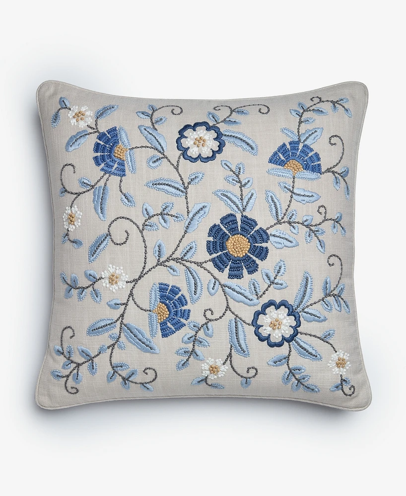 Charter Club Embroidered Flowers Decorative Pillow, 18" x 18", Exclusively at Macy's