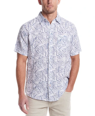 Weatherproof Vintage Men's Regular-Fit Leaf-Print Button-Down 100% Linen Shirt