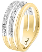 Lali Jewels Diamond Triple Row Ring (3/8 ct. t.w.) in 14k Two-Tone Gold
