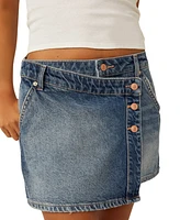 Free People Women's Wynne Cotton Faux-Wrap Denim Skirt