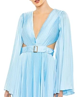 Mac Duggal Women's Long Sleeve Lace up Back Charmeuse Gown