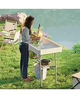 Outsunny 3.4ft Folding Ice Cooler Table with Drain, Party Table,