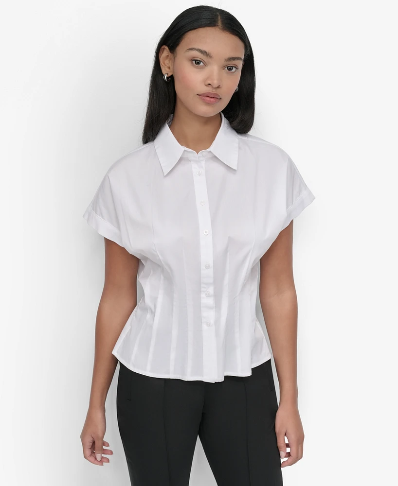 Dkny Women's Cotton Cap-Sleeve Button-Front Shirt