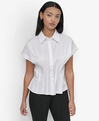Dkny Women's Cotton Cap-Sleeve Button-Front Shirt